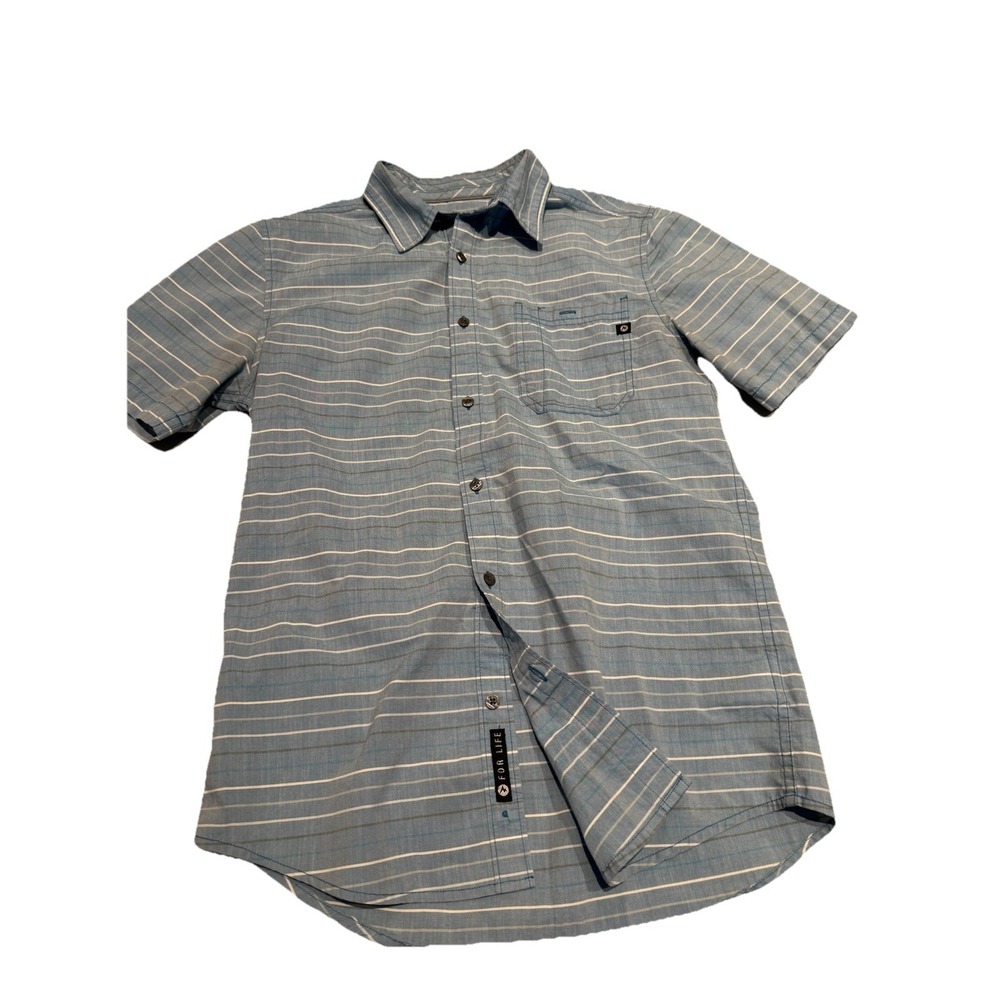 Marmot Button Up Shirt Mens Medium Blue Striped Outdoors Organic Cotton Pocket‎